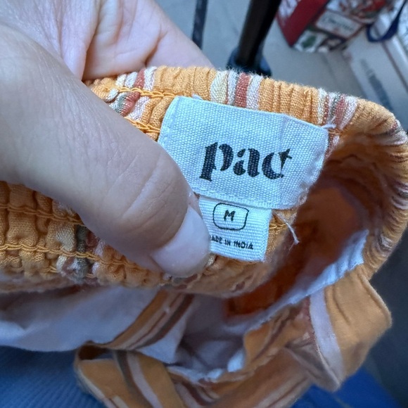 Pact Linen Blend Orange Striped Canopy Picnic Button Front Dress - Picture 4 of 9